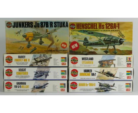 Airfix, Two vintage plastic 1:72 kits of aviation models, 03030-0, 03028-7, together with six 1:72 aviation models, 02053, 02