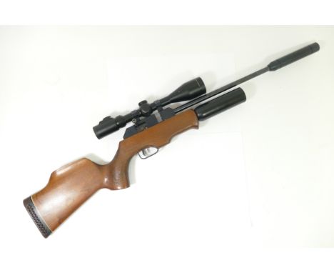 Theoben England Rapid .22 cal air rifle, including sound moderator, aperture for a seven-shot magazine (not included) fitted 