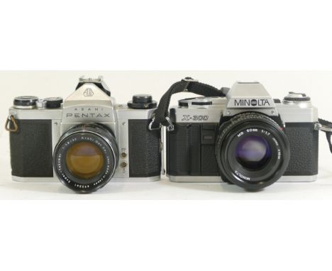 Two cameras comprising of Pentax Asahi with a Super-Takumar 1:1.8/55 lens and a Minolta X-300 with a MD 1:1.7 50mm lens (2) 