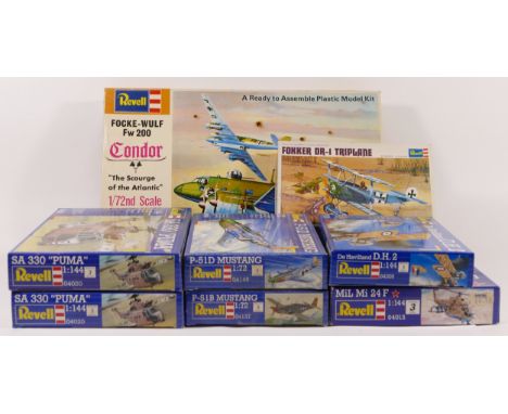Revell, Two vintage plastic 1:72 kits of aviation models, Focke-Wulf Fw 200 Condor H-204, Fokker DR-1 Triplane H-652, togethe