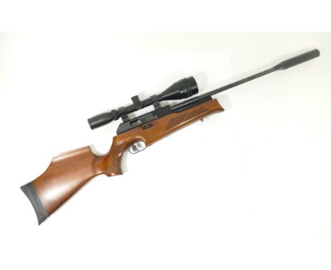 BSA England .22 cal Gas-Ram air rifle, including sound moderator, aperture for a seven-shot magazine (not included) fitted wi