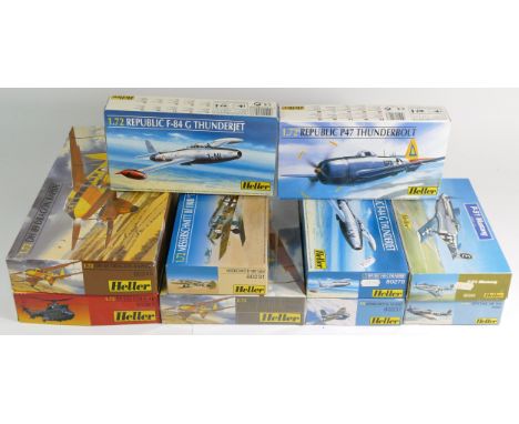 Heller, ten vintage plastic 1:72 kits of aviation models, 80365, two 80345, two 80278, 80231, 80282, 80268, 80267 and 80237. 