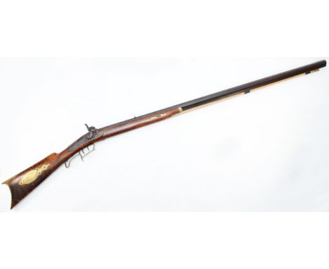 A percussion .54 bore plains rifle by Pennsylvania Rifle Works, with heavy 36 inch octagonal barrel with round turned muzzle,