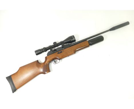 BSA England .22 cal Gas-Ram air rifle, including sound moderator, aperture for a seven-shot magazine (one included) fitted wi