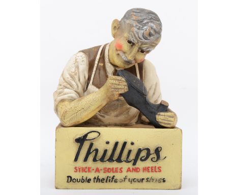 An early 20th century cobbler advertising display for 'Phillips Stick A Soles And Heels', the painted composition model of a 