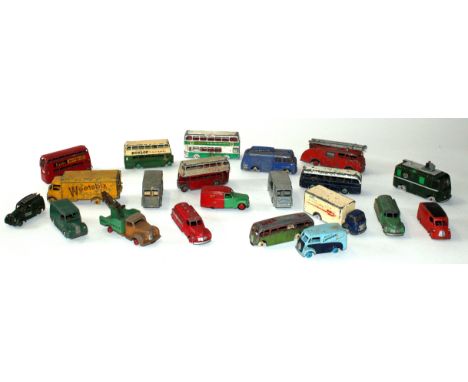 Collection of Dinky buses and lorries in varying conditions, (21)   