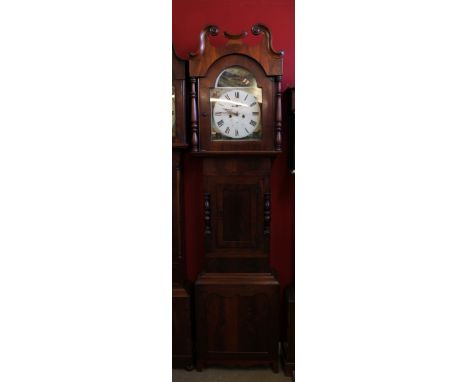 Mid 19th century longcase clock, the dial inscribed "William Buxton, Bishop Auckland", with swan neck pediment with arched di