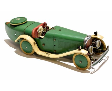 Meccano No 2 construct a car kit, circa 1930s, the car modelled in green and cream, together with a box of spare parts, instr