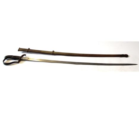 Infantry sword with wire bound fishskin grip, the blade 85cm long in steel scabbard  