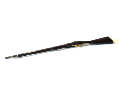 Indian Army issue Enfield musket dated 1863 with wooden stock and inlaid brass plate in Hindi