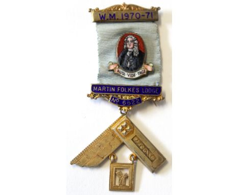 Silver gilt and enamel badge for the Martin Folkes Lodge No 6622