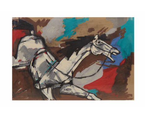 M.F. HUSAIN (INDIAN, 1913–2011)-WHITE BLUE GREY BROWN HORSE
Serigraph on paper 

Signed lower left ‘Husain’ and numbered 91/1