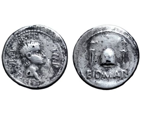 Q. Servilius Caepio (M. Junius) Brutus Fourrée Denarius. Military mint travelling with Brutus in Asia Minor or Northern Greec