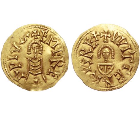 Visigoths, Spain. Witteric AV Tremissis. Emerita (Mérida), AD 603-609. + VVITTERICYS RE+, facing bust / + EMERE T Λ PIV(horiz