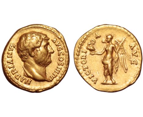 Hadrian AV Aureus. Rome, circa AD 134-138. HADRIANVS AVG COS III P P, bare head right / VICTORIA AVG, Victory standing left, 