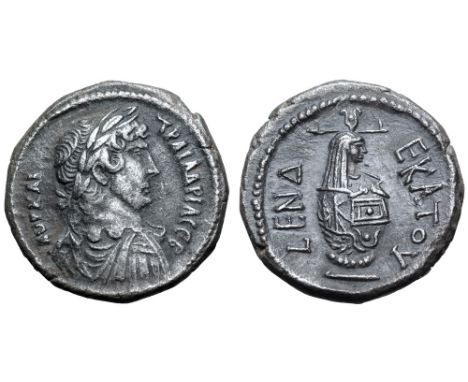 Hadrian BI Tetradrachm of Alexandria, Egypt. Dated RY 11 = AD 126/7. AVK KAI TPAI AΔPIA CEB, laureate, draped and cuirassed b