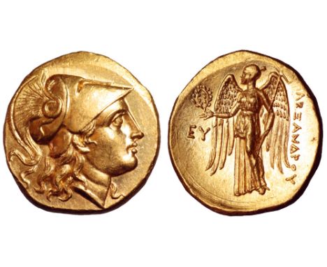 Kingdom of Macedon, Alexander III 'the Great' AV Stater. Alexandria, circa 312-310 BC. Head of Athena right, wearing crested 