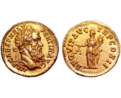 Pertinax AV Aureus. Rome, AD 193. IMP CAES P HELV PERTIN AVG, laureate head right / AEQVIT AVG TR P COS II, Aequitas, draped 
