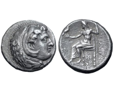 Kingdom of Macedon, Alexander III 'the Great' AR Dekadrachm. Babylon, circa 325-323 BC. Head of Herakles right, wearing lion 