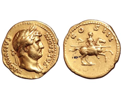 Hadrian AV Aureus. Rome, AD 124-128. HADRIANVS AVGVSTVS, laureate bust right, slight drapery on far shoulder / COS III, Hadri