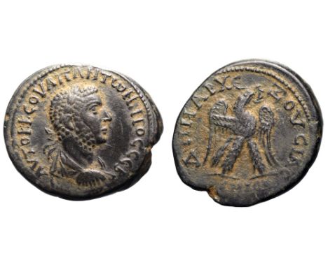 Uranius Antoninus AR Tetradrachm of Emesa, Seleucis and Pieria. AD 253-254. AVTOK K COVΛΠ ANTωNINOC CEB, radiate, draped and 