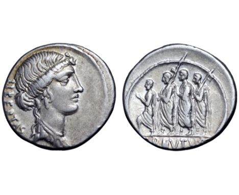 Q. Servilius Caepio (M. Junius) Brutus AR Denarius. Rome, 54 BC. Bust of Libertas right; LIBERTAS downward behind / Consul L.