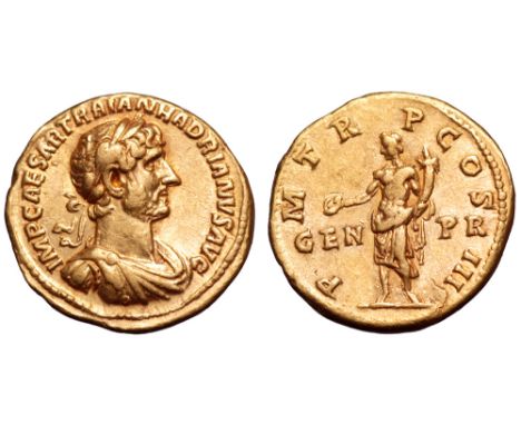 Hadrian AV Aureus. Rome, AD 119-122. IMP CAESAR TRAIAN HADRIANVS AVG, laureate, draped and cuirassed bust right / P M TR P CO