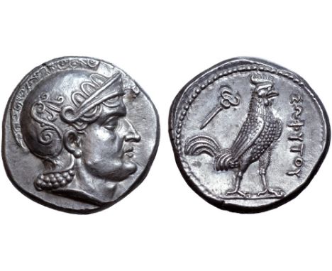 Baktria, Sophytes AR Tetradrachm. Uncertain mint in the Oxus region, circa 246/5-235 BC. Attic standard. Head of Athena right