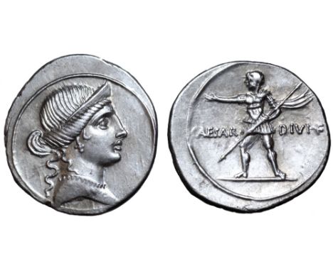 Octavian AR Denarius. Italian mint (Rome?), autumn 32 - summer 31 BC. Head of Venus right, wearing stephane, earring and neck