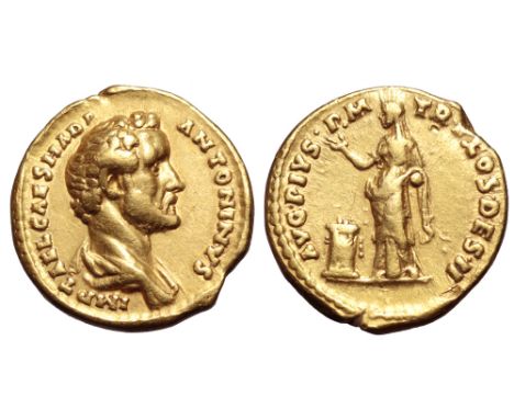 Antoninus Pius, as Caesar, AV Aureus. Rome, AD 138. IMP T AEL CAES HADR ANTONINVS, bare-headed and draped bust right / AVG•PI