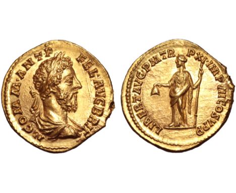 Commodus AV Aureus. Rome, AD 186. M COMM•ANT•P•FEL•AVG BRIT, laureate, and draped head right / LIBERT AVG•P M TR P XI•IMP VII