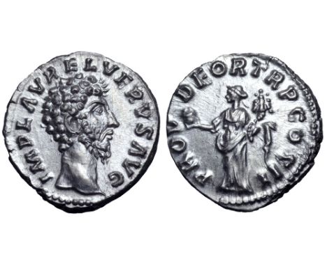 Lucius Verus AR Denarius. Rome, AD 161. IMP L AVREL VERVS AVG, bare head right / PROV DEOR TR P COS II, Providentia standing 