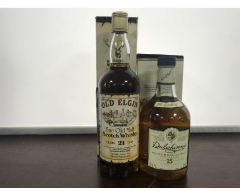 DALWHINNIE AGED 15 YEARS Active. Dalwhinnie, Inverness-shire. 70cl, 43% volume, in carton. OLD ELGIN 21 YEARS OLD Single Malt