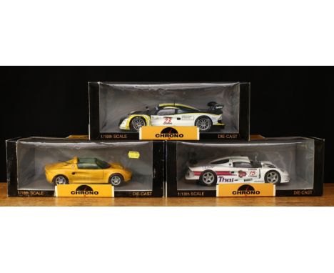 Chrono 1:18 scale die-cast models, comprising H1071 Lotus Elise GT1 "Benetton" A.Boldrini/M.Martini Helsinki GP 1997, window 