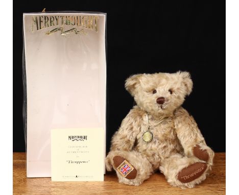 A Merrythought SH12TPC Thruppence teddy bear, made exclusively for Compton and Woodhouse, trademark yellow square 'MERRYTHOUG