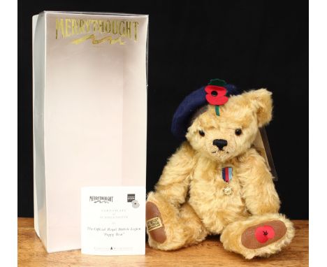 A Merrythought SHS14BRIT Royal British Legion Poppy teddy bear, made exclusively for Compton and Woodhouse, trademark yellow 