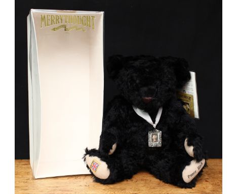 A Merrythought ACU16PBK Penny Black teddy bear, made exclusively for Compton and Woodhouse, trademark yellow square 'MERRYTHO