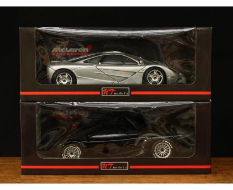 UT Models 1:18 scale McLaren Collection models, comprising 530 133180 McLaren F1 road car silver, window boxed and 26011 McLa