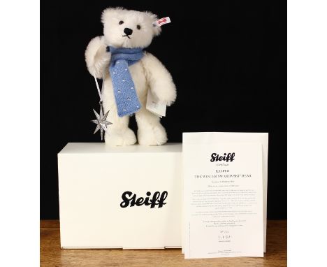 Steiff (Germany) 664397 Kasper the Winter Swarovski teddy bear, exclusive to Danbury Mint, Swarovski button to ear with red a