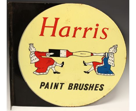 Advertising, D.I.Y. and Hardware Interest - a Harris shaped rounded rectangular flanged double-sided pictorial enamel sign, i