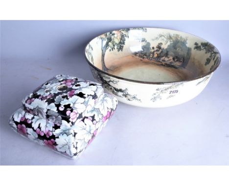 A LARGE DOULTON CERAMIC BOWL AND A FLORAL DECORATED CERAMIC LIDDED BOX