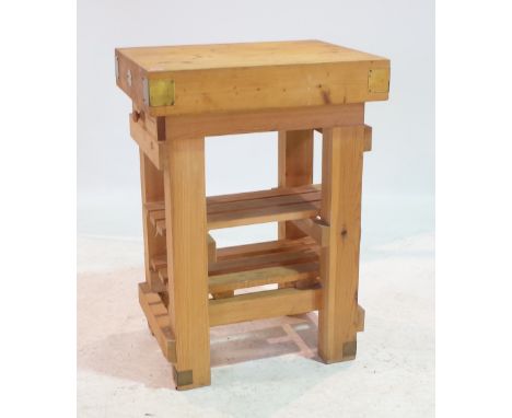 ‘SMITH-FIELD ADAMS’ A MODERN PINE BUTCHERS BLOCKOver two tier shelf base 65cm wide; 90cm high