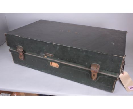 AN EARLY 20TH CENTURY PICNIC HAMPERBearing the initials 'JRS' to the Metal trunk, complete with fitted interior