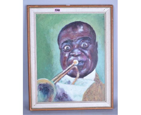 20TH CENTURY SCHOOL, OIL ON BOARD, PORTRAIT, LOUIS ARMSTRONG