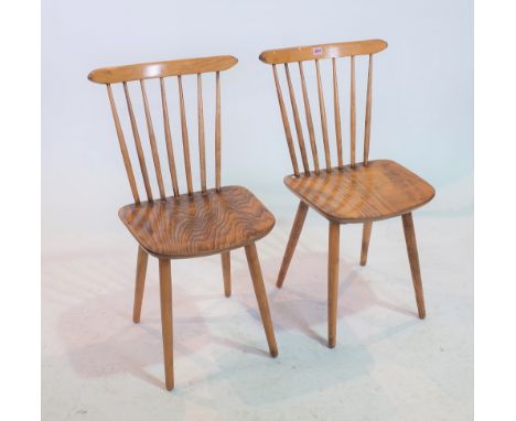 ‘DREVOUNIA’ A PAIR OF MID 20TH CENTURY BEECH CZECH STICK-BACK DINING CHAIRS39cm wide; 83cm high