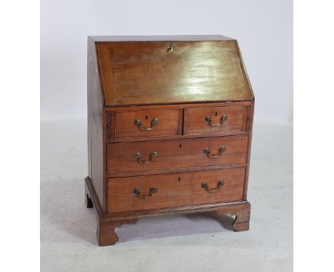 A 19TH CENTURY MAHOGANY BUREAUWith two short over two long drawers on bracket feet 76cm wide; 98cm highOld marks and scratche