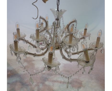 A VICTORIAN STYLE GLASS TWELVE BRANCH CHANDELIERWith glass drop decoration 80cm diameter; 40cm highGood overall condition som