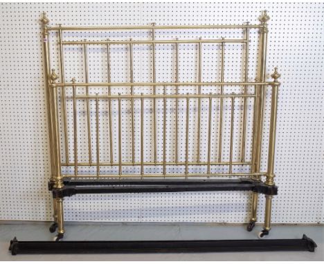 A VICTORIAN BRASS DOUBLE BED137cm wide; 141cm highOld marks and scratches to the frame, headboard, footboard and two side run