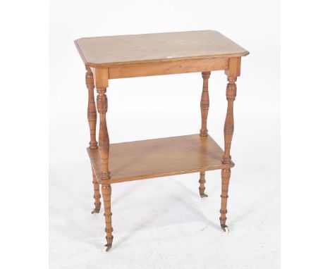 ‘MAWER AND STEPHENSON OF LONDON’ A LATE VICTORIAN WALNUT TWO TIER OCCASIONAL TABLE ON RING TURNED SUPPORTS58cm wide; 76cm hig