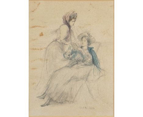 GABRIEL NICOLET (FRENCH, 1856-1921)Portrait of two ladies wearing bonnetscolour lithograph34 x 25cm Provenance: Hylda and Lew